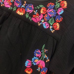 Black Floral Embroidered Top